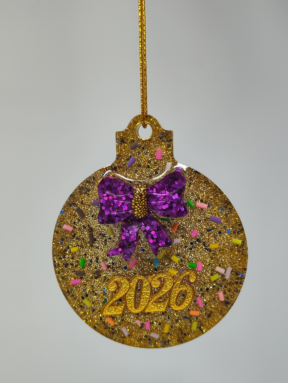 2026 Gold Holiday Ornament with Purple Bow